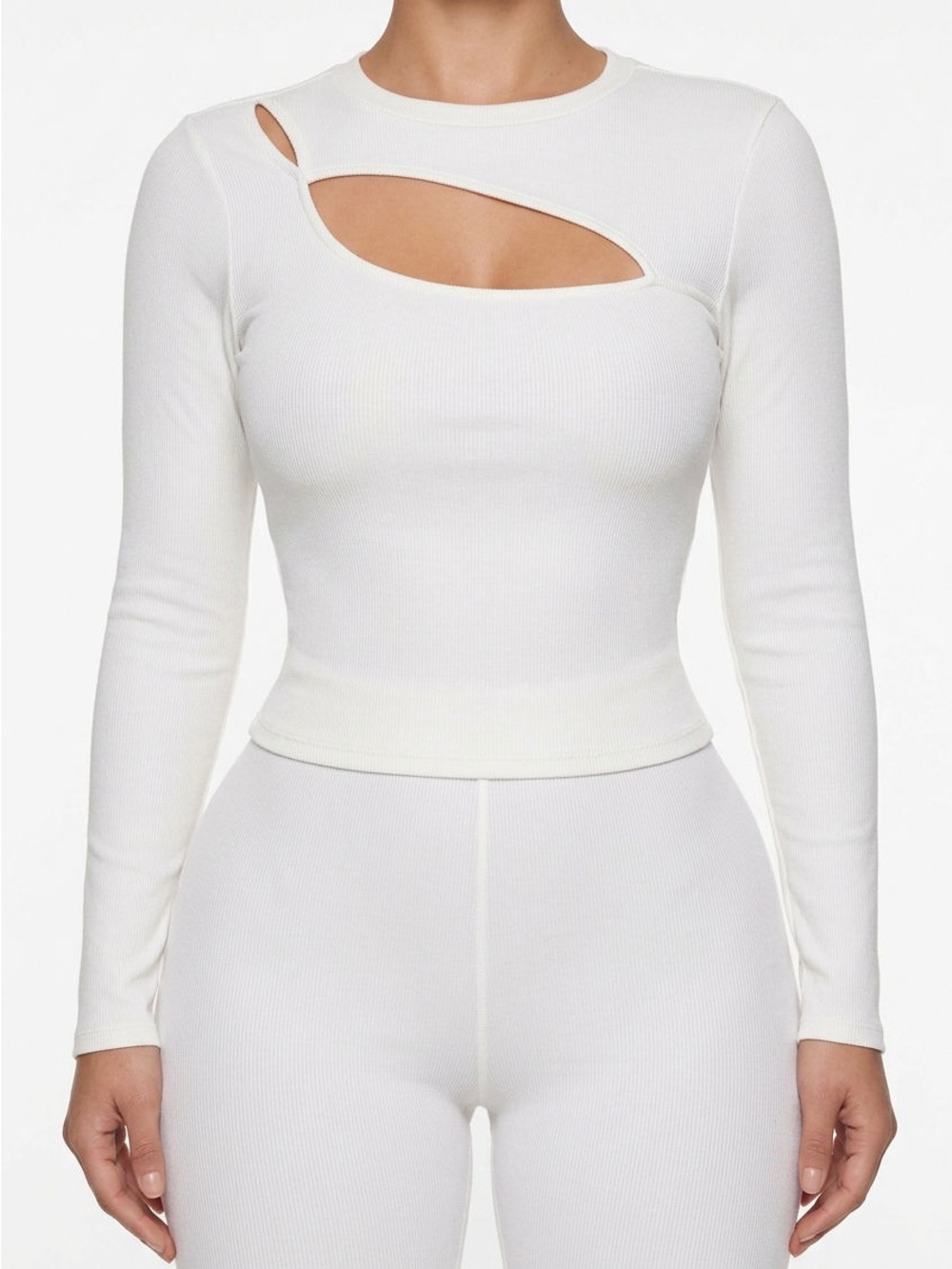 White Cutout Long-Sleeve Women's Top